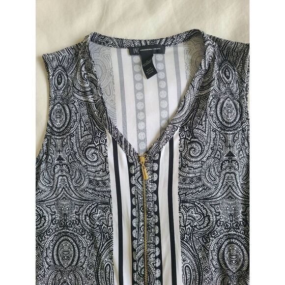 INC International Concepts Blouse Tank Top Womens Small Black Paisley Half Zip C - Picture 3 of 5